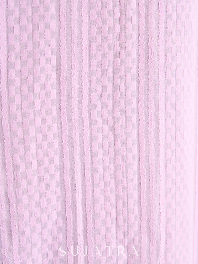 Lustrous Lavender Cotton Kurta with Intricately Embroidered Sleeves