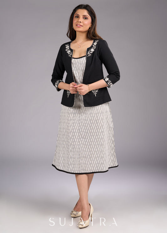 Classic Black Exquisite Embroidered Cotton Jacket with Pockets - Dress optional