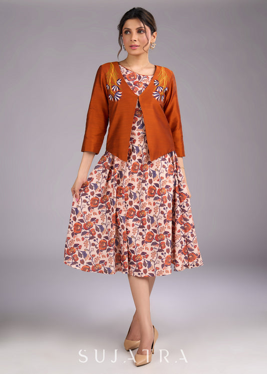 Rustic Radiance Embroidered Orange Cotton Silk Jacket - Dress optional