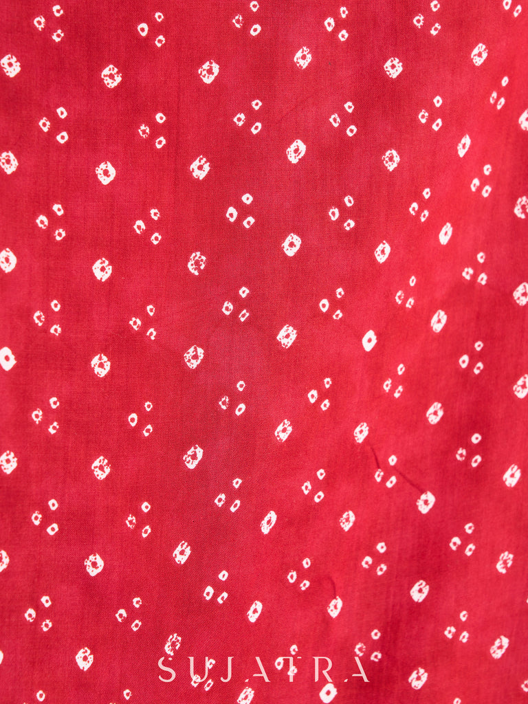 Radiant Red Bandhani Viscose Kurta with Mirror Adorned Neckline & Sleeves