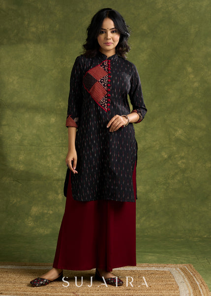Smart Cotton Ikat Patch Work Kurta - Pant Optional