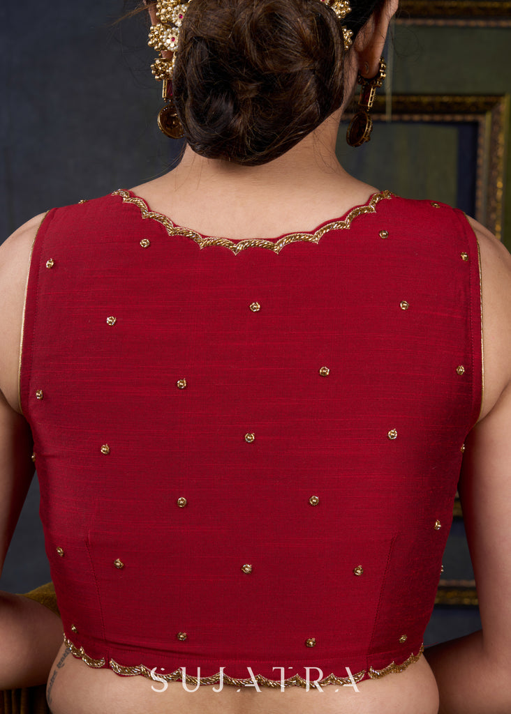 Trendy Maroon Hand Zardosi Work Sleeveless Blouse