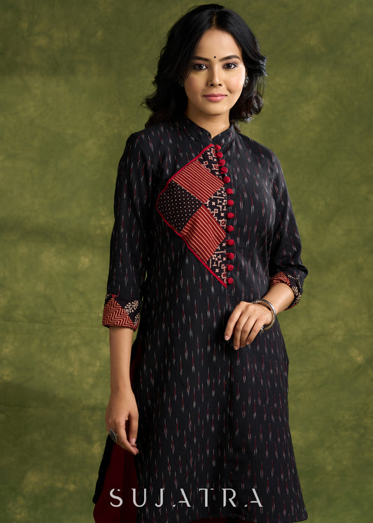 Smart Cotton Ikat Patch Work Kurta - Pant Optional