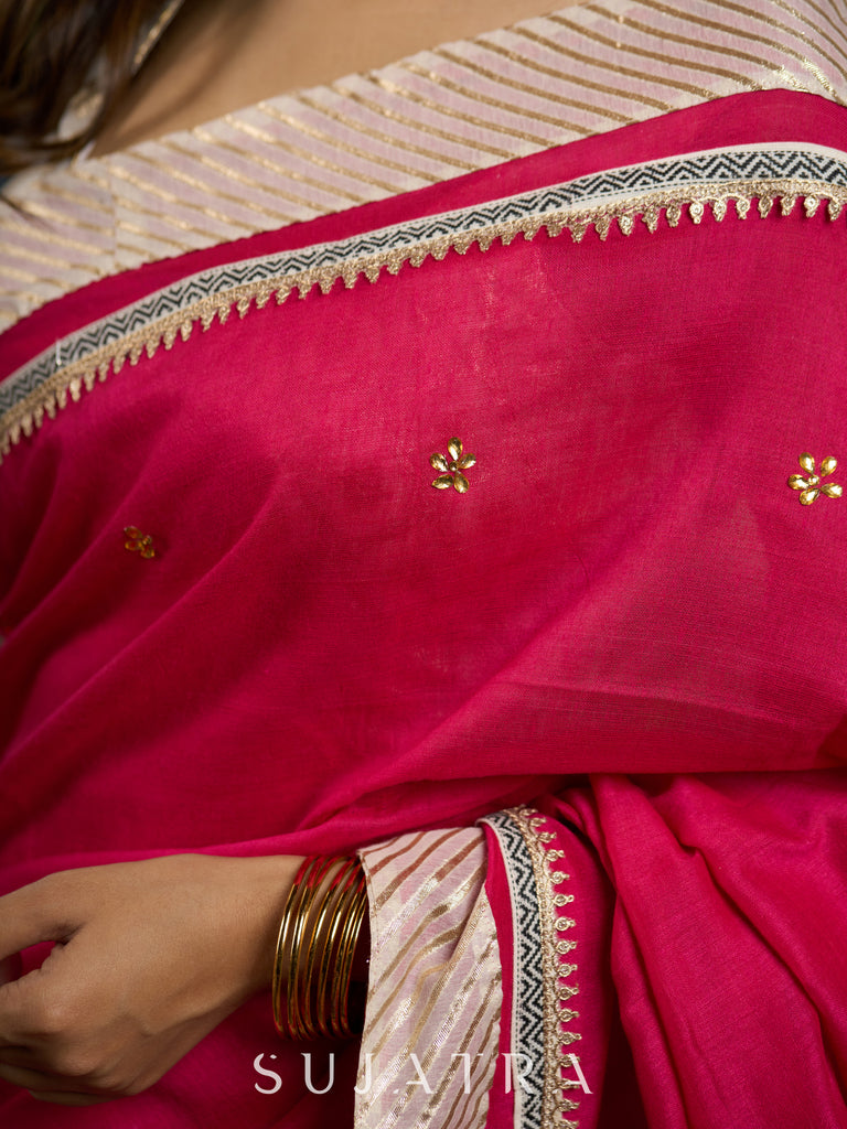 Luxurious cotton saree with intricate hand embroidery and opulent Benarasi combination