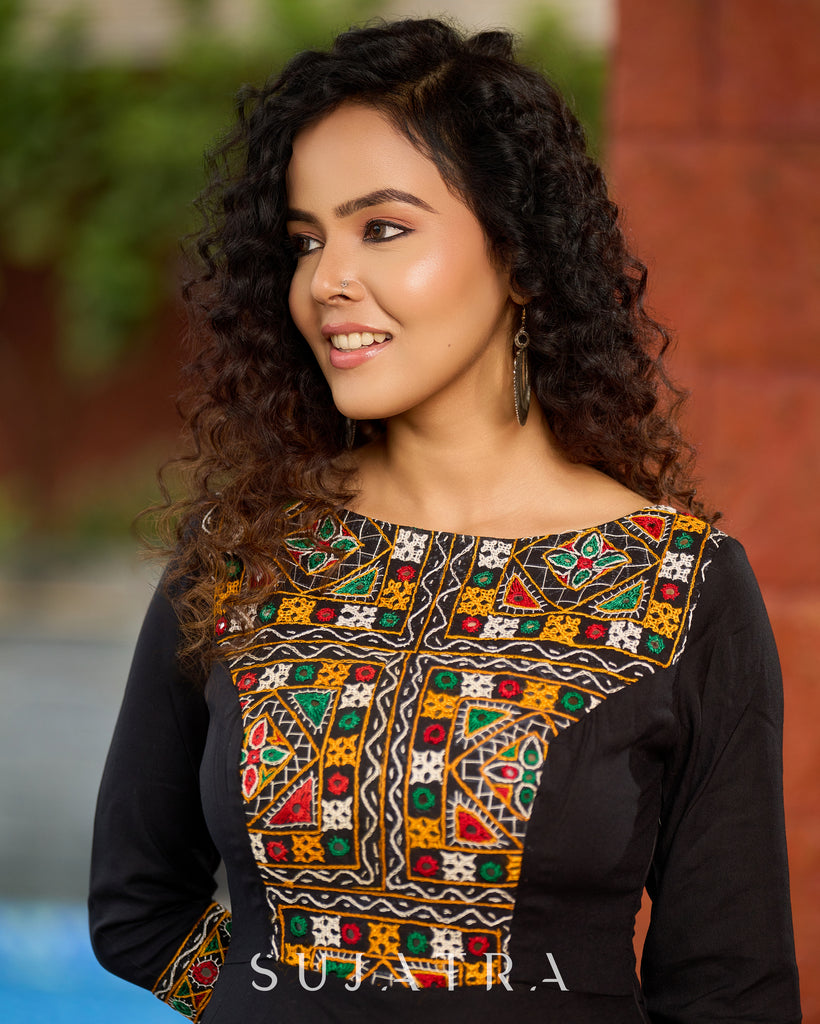 Black Flared Gown with Mirror Work Embellishments