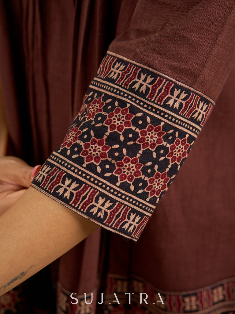 Beautiful brown cotton ajrakh combination top