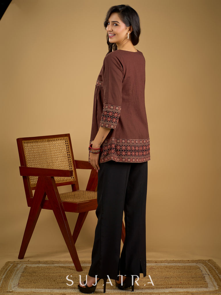 Beautiful brown cotton ajrakh combination top