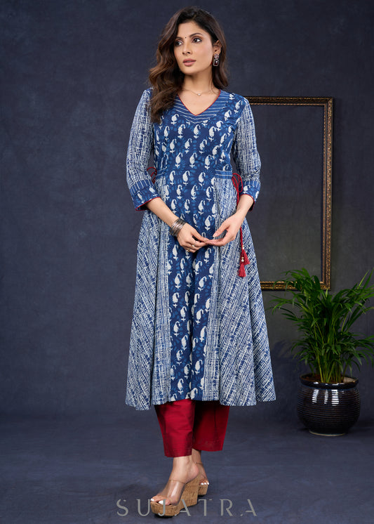 Graceful-Cotton-Indigo-Combination-A-Line-Kurta--Pant-Optional