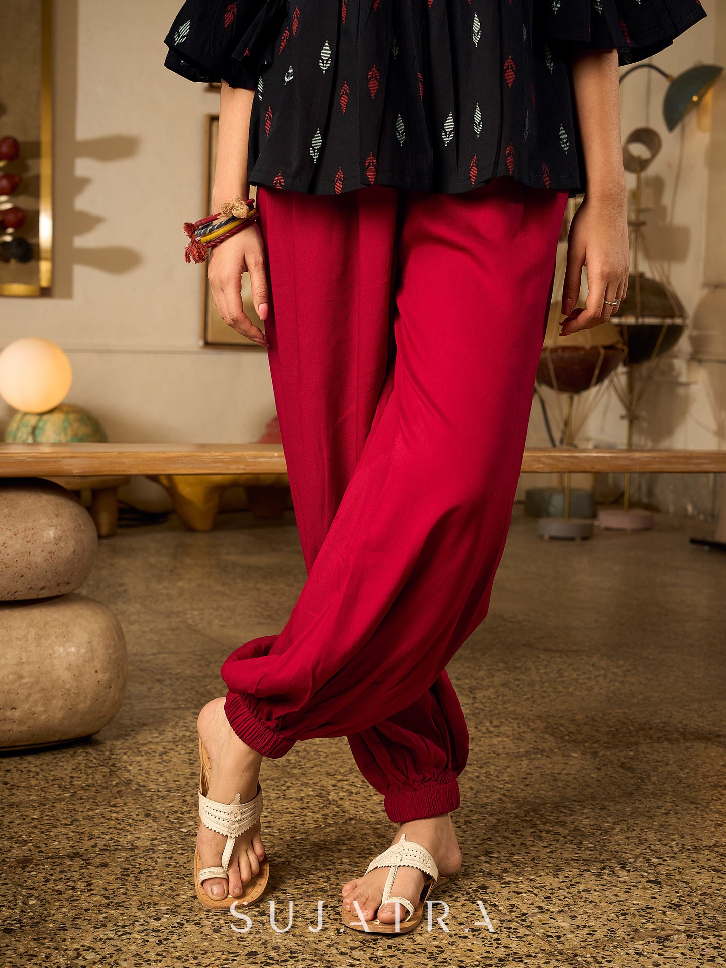 Maroon Rayon Easy-Fit Balloon Pant