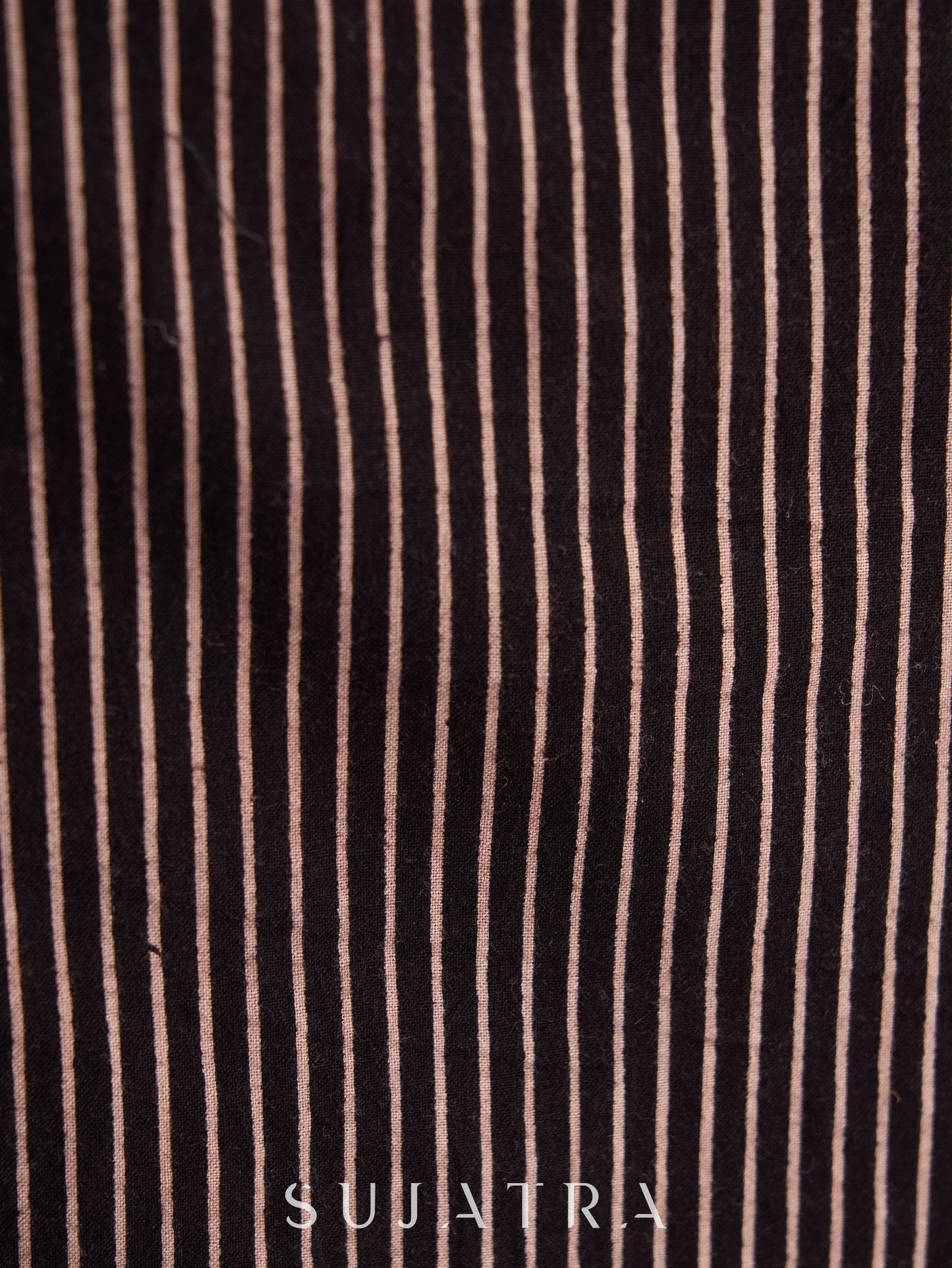 Chic Black & Ecru Striped Cotton Ajrakh Kurta with Elegant Tassel Detailing