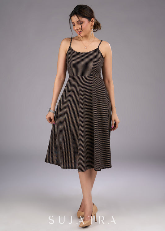 Black and Bold Ajrakh Cotton Strappy Flared Dress - Ajrakh Jacket Optional