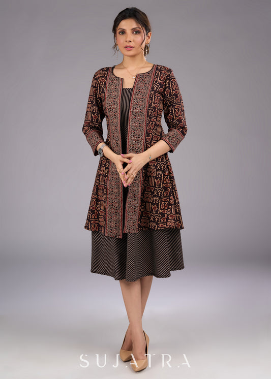 Mystic Fauna Black Ajrakh Print Jacket - Dress optional