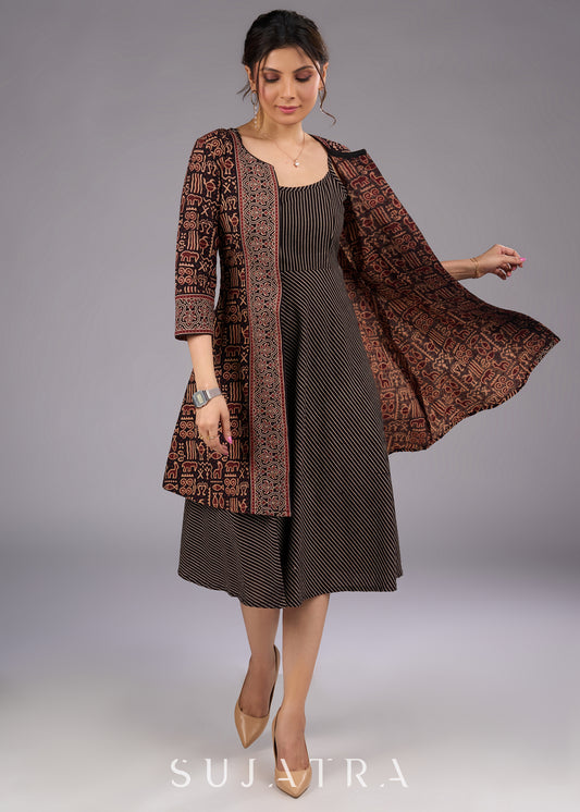 Mystic Fauna Black Ajrakh Print Jacket - Dress optional