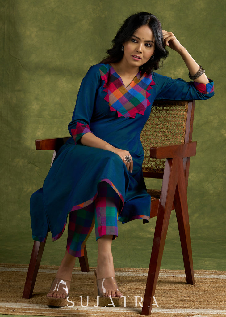 Trendy Peacock Blue Cotton Silk Kurta - Pant Optional