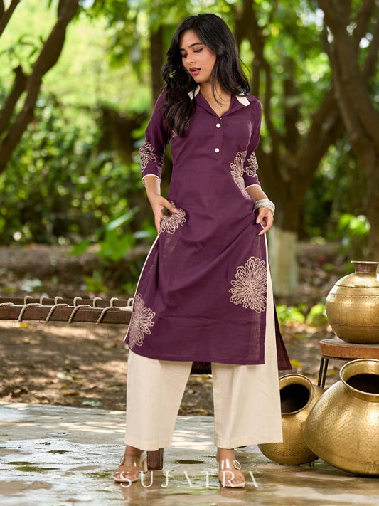 Timeless Purple Cotton Kurta with Statement Floral Hand Block Print