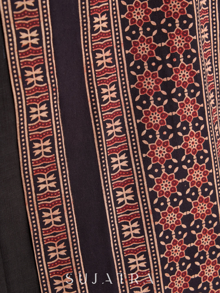 Timeless Black Cotton Kurta with Ajrakh Accents