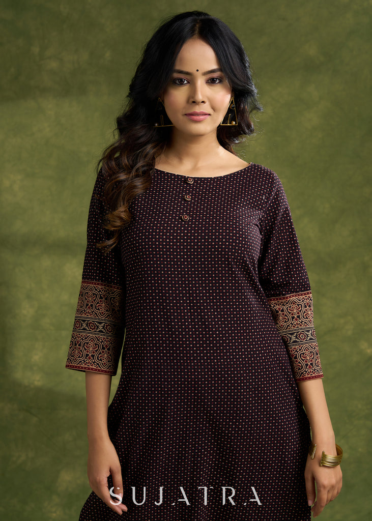 Trendy Black Cotton Ajrakh Kurta - Pant Optional
