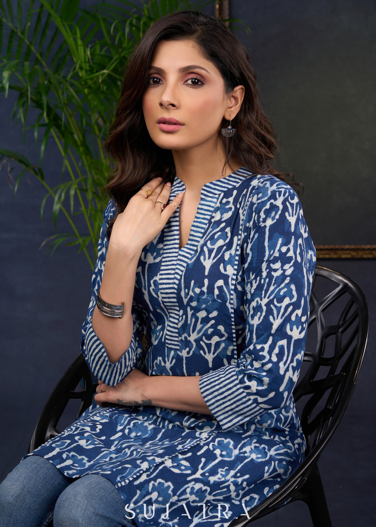 Comfortable Indigo Cotton Tunic With A Relaxed Fit