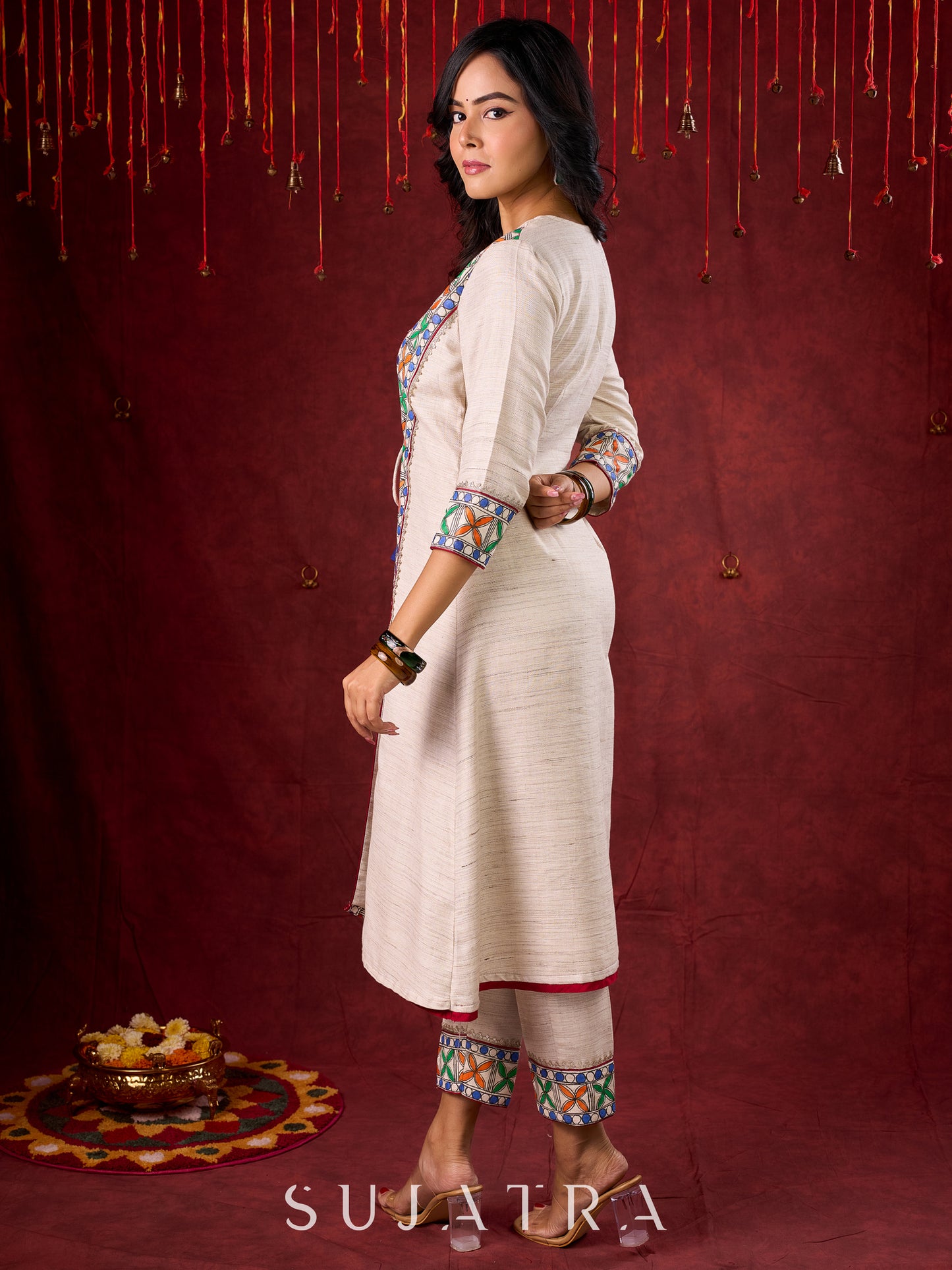 Handloom Cotton Pencil Pant with Madhubani Border Detailing