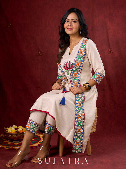 Handloom Cotton Pencil Pant with Madhubani Border Detailing