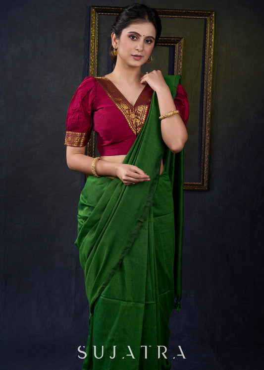 Exclusive Magenta Cotton Silk Blouse with Zari Borders - Plain Saree Optional