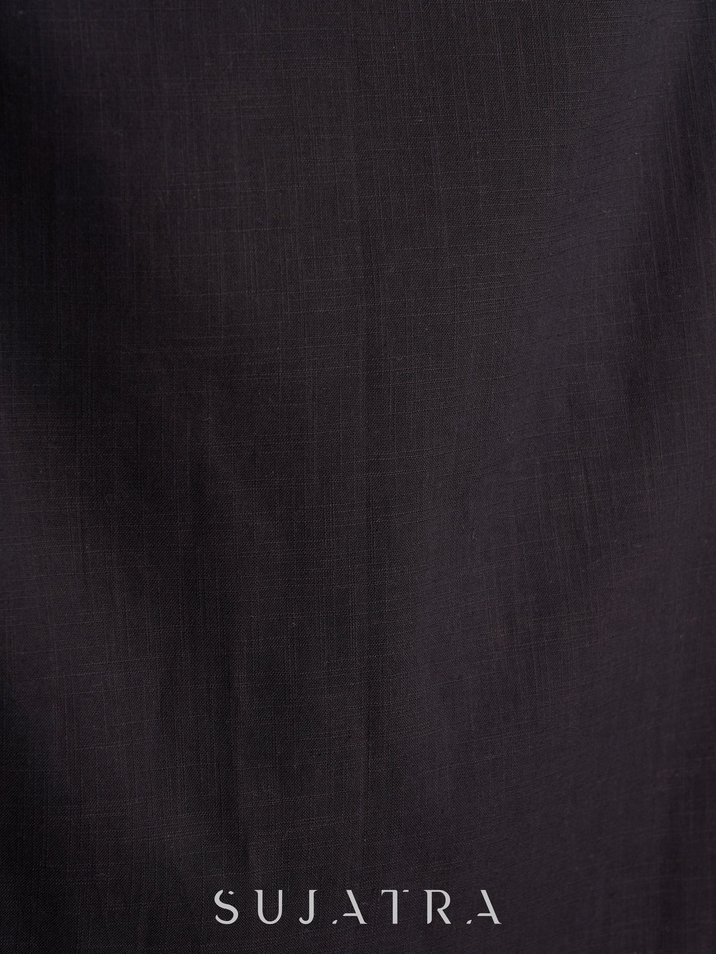 Timeless Black Cotton Kurta with Striking Green Ajrakh Yoke & Cuff Detailing