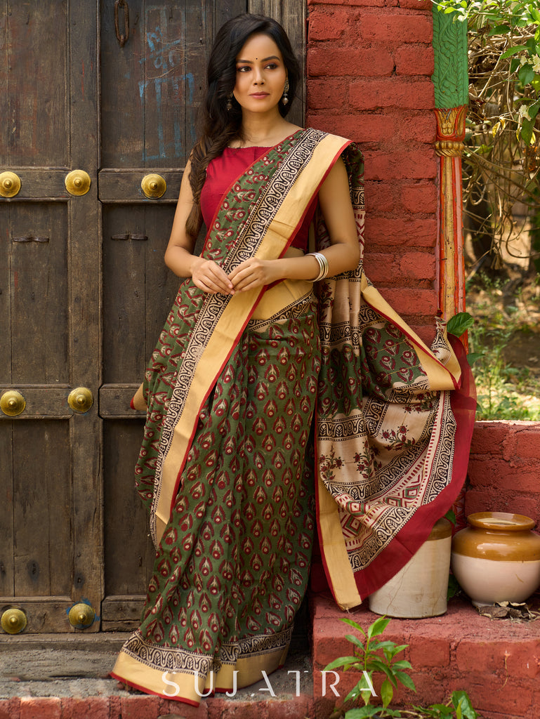 Hand block printed Chanderi saree, earthy elegance with a hint of heritage