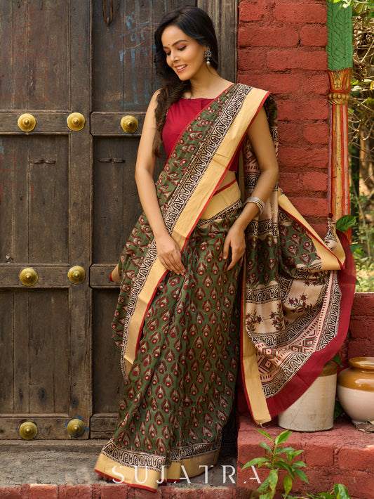 Hand block printed Chanderi saree, earthy elegance with a hint of heritage