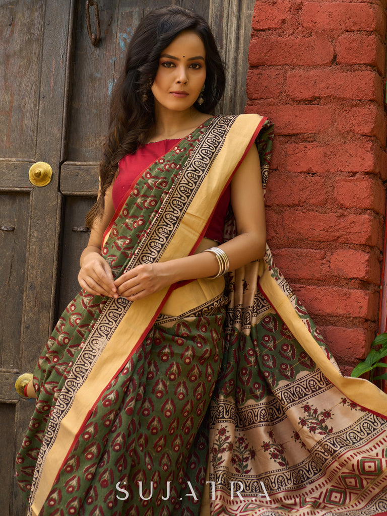 Hand block printed Chanderi saree, earthy elegance with a hint of heritage