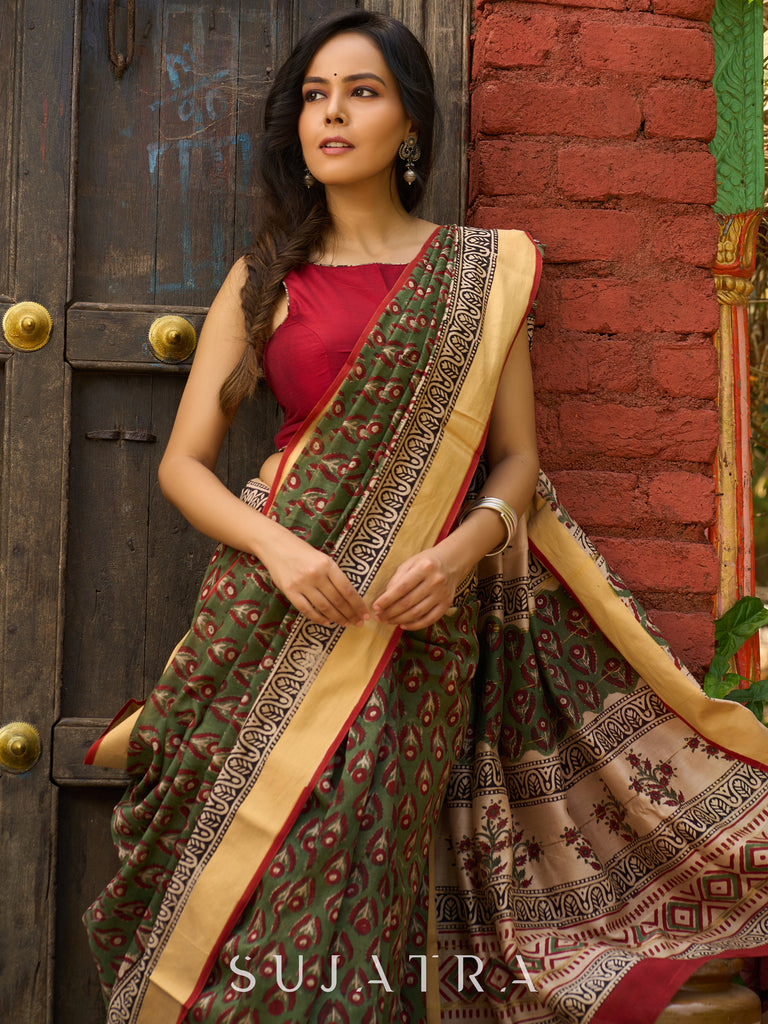 Hand block printed Chanderi saree, earthy elegance with a hint of heritage