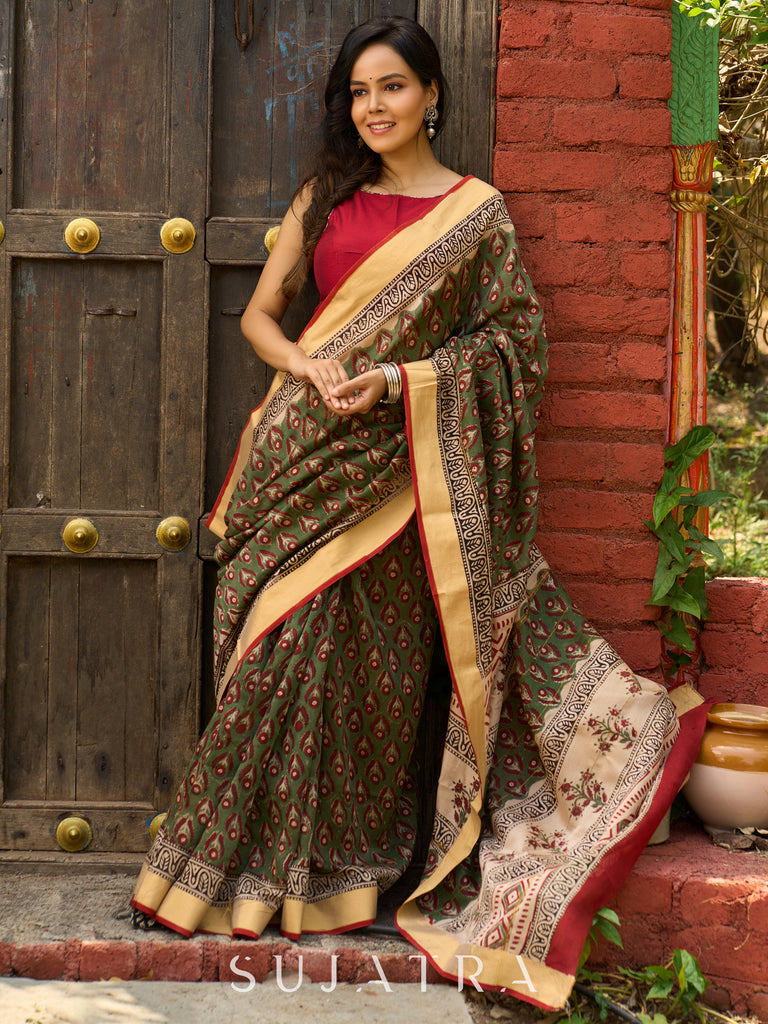 Hand block printed Chanderi saree, earthy elegance with a hint of heritage