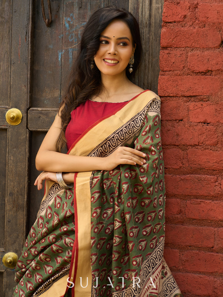 Hand block printed Chanderi saree, earthy elegance with a hint of heritage