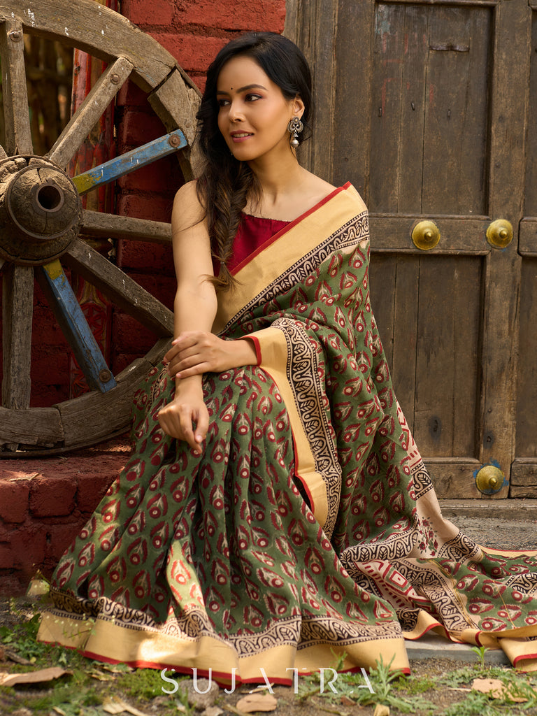 Hand block printed Chanderi saree, earthy elegance with a hint of heritage