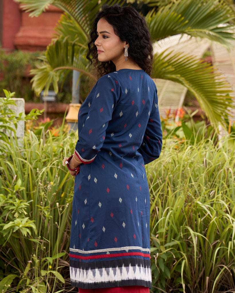Chic Blue Cotton Ikat Jacket