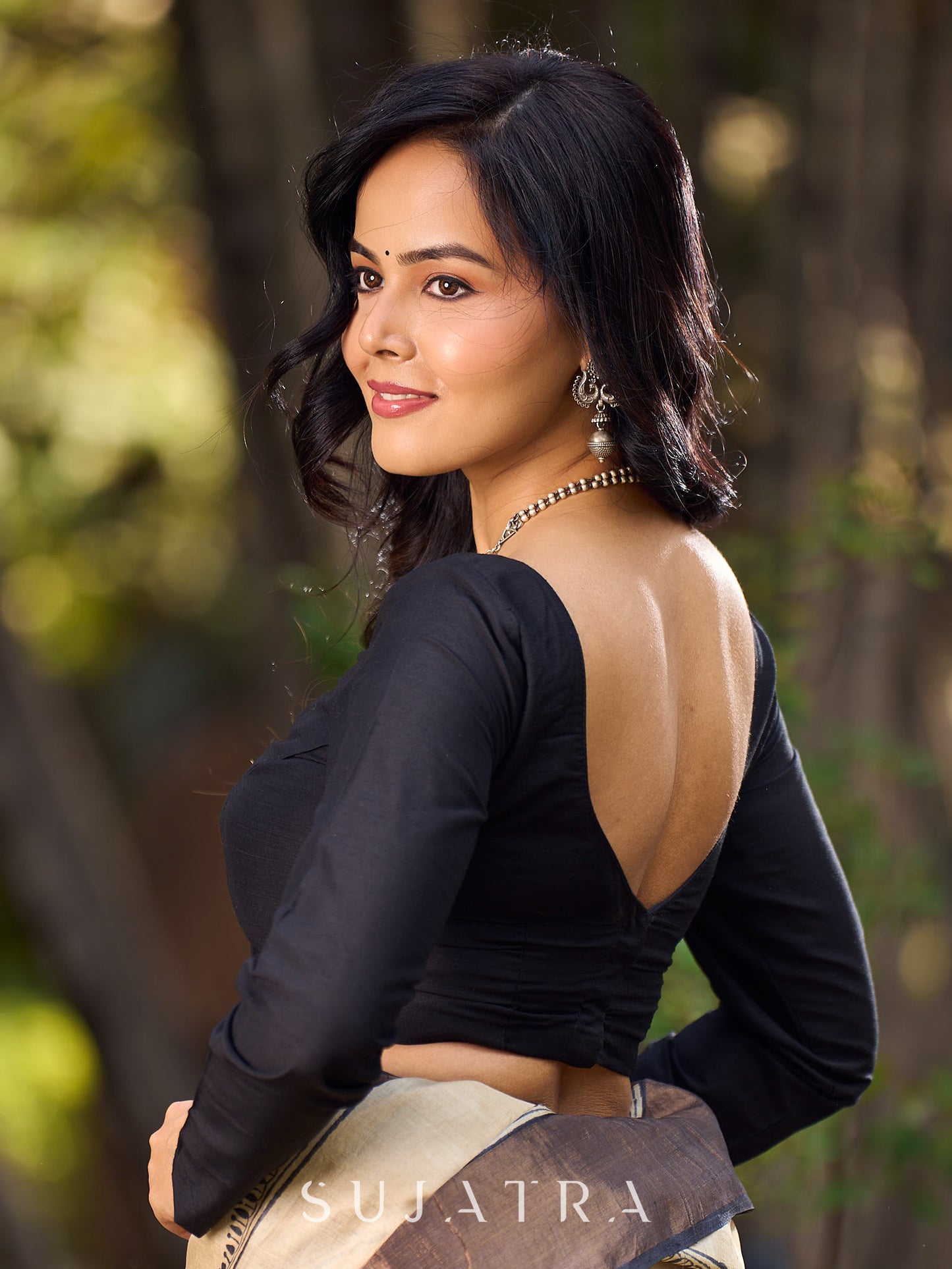 Classic Black Cotton Silk Full Sleeves Blouse