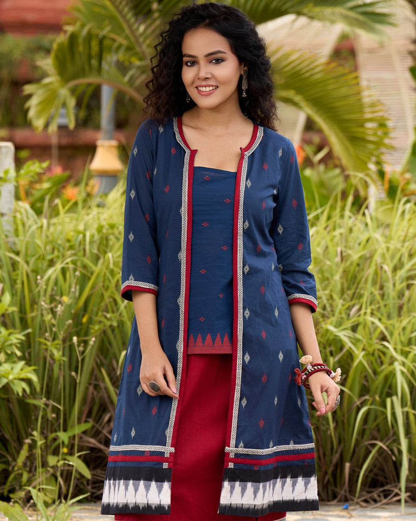 Chic Blue Cotton Ikat Jacket