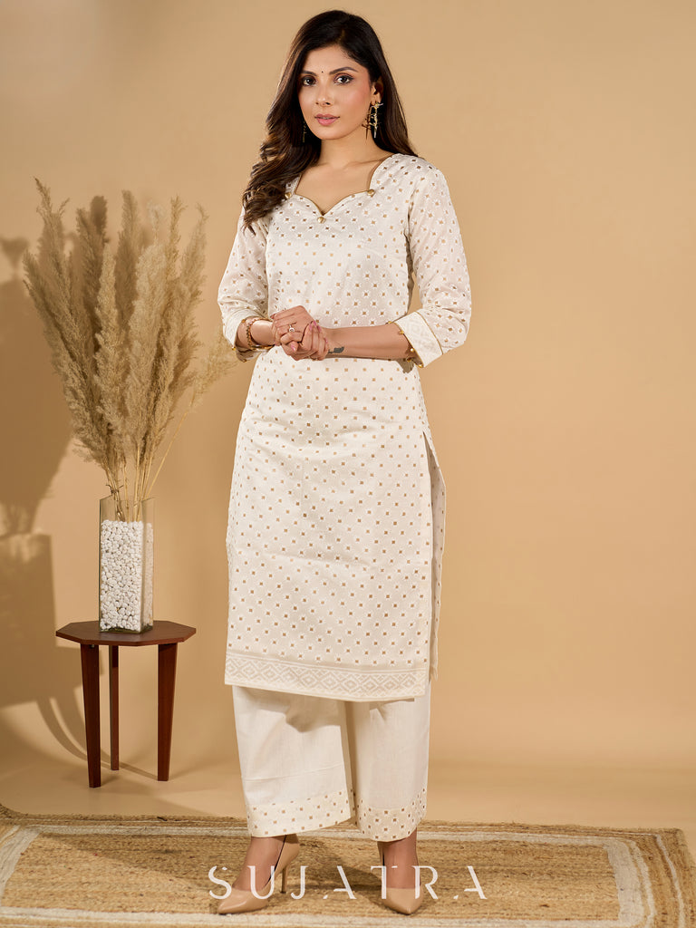 Ethereal Ivory Kurta Set with Silk Jacquard Dupatta with Golden Zari