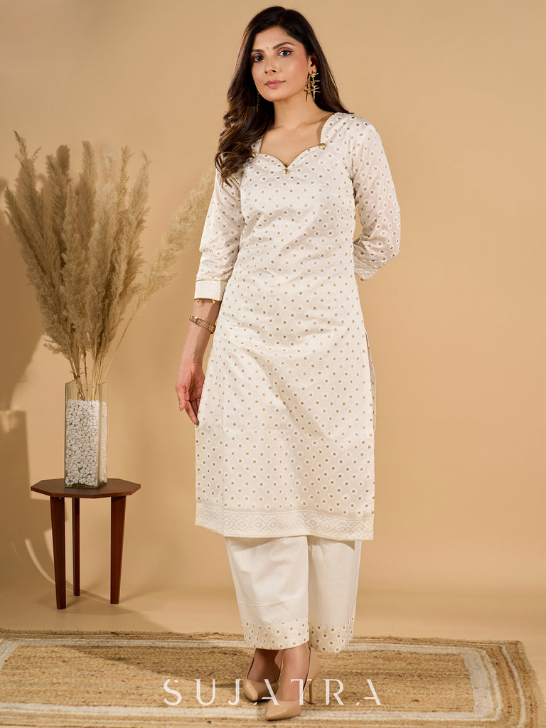 Ethereal Ivory Kurta Set with Silk Jacquard Dupatta with Golden Zari