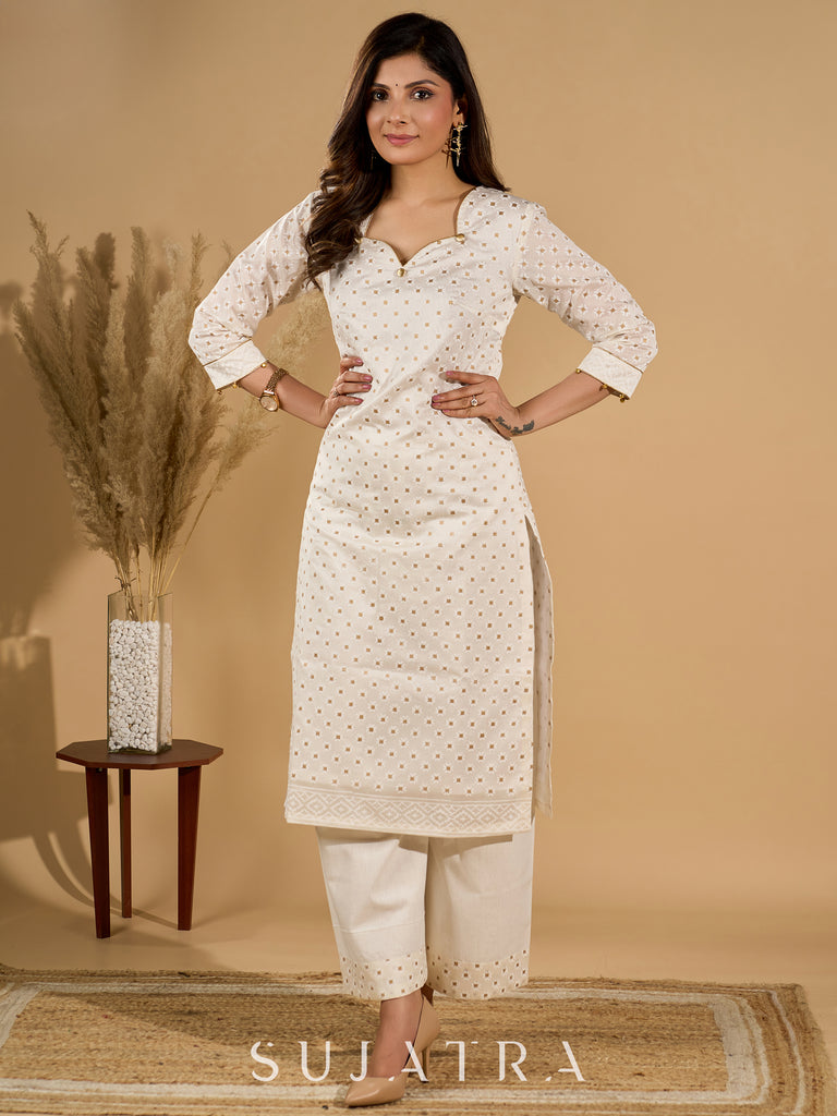 Ethereal Ivory Kurta Set with Silk Jacquard Dupatta with Golden Zari