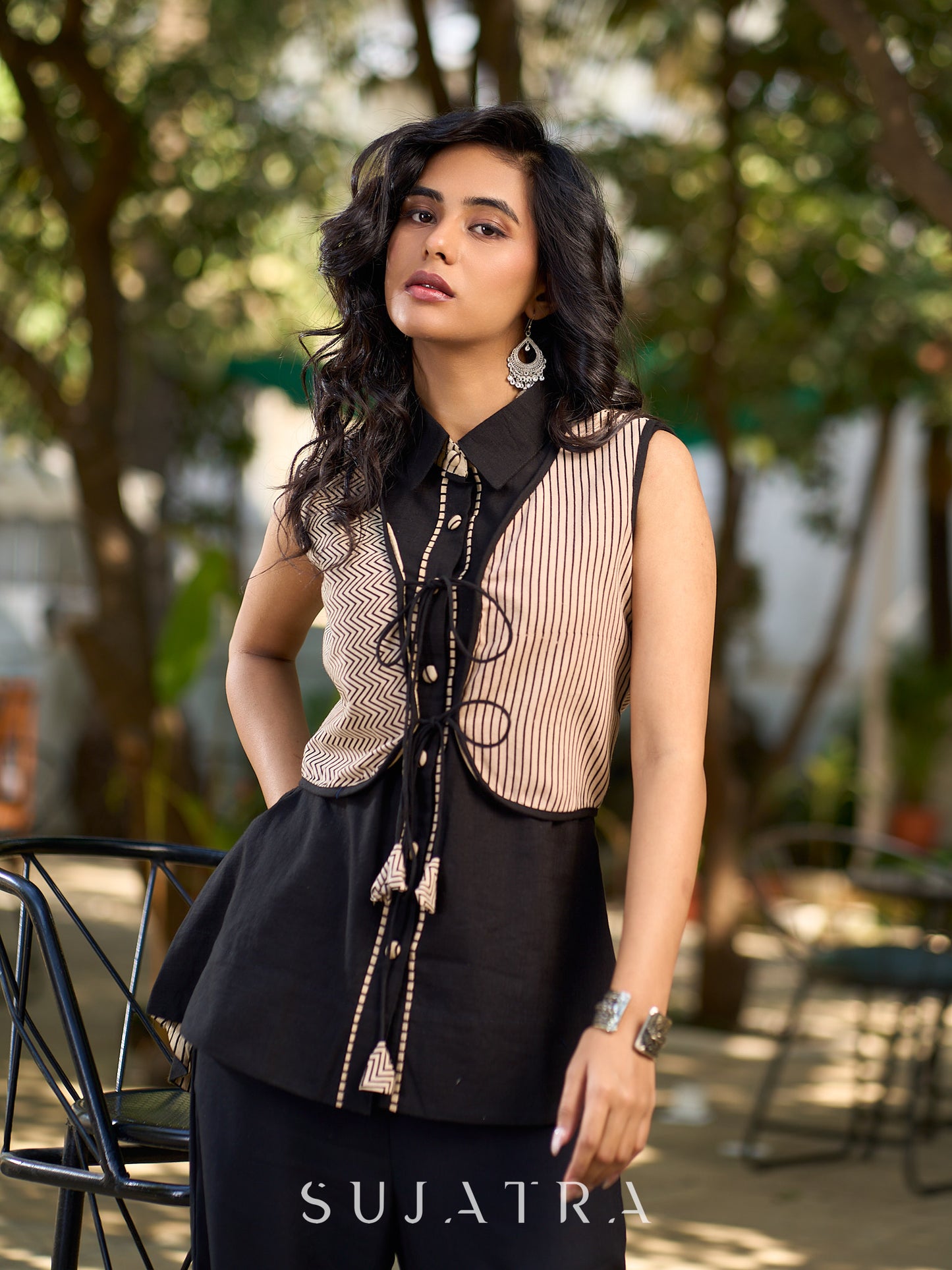 Ajrakh Printed Cropped Jacket With Adjustable Drawstring