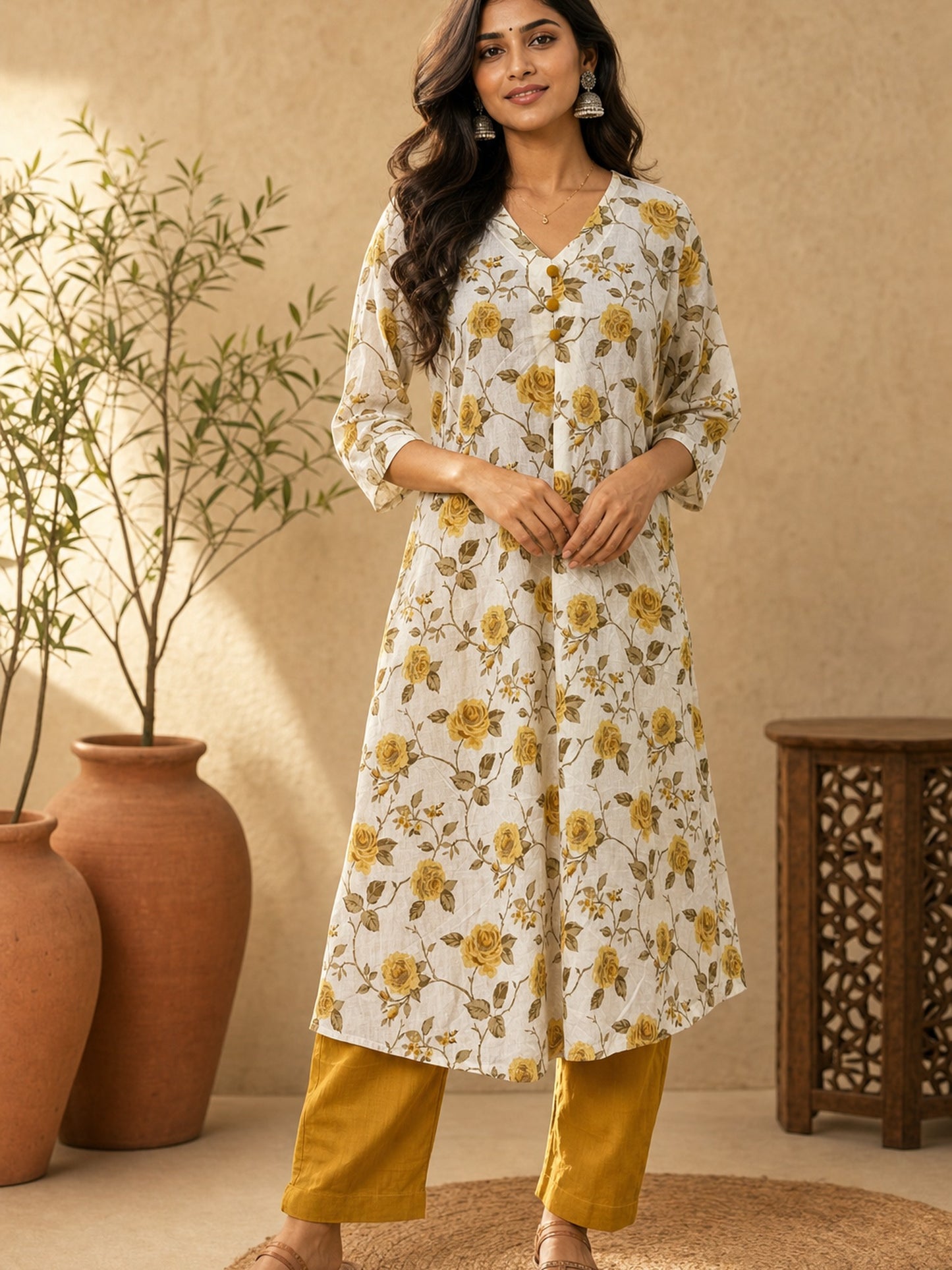 Simple Mustard Cotton Pencil Pant