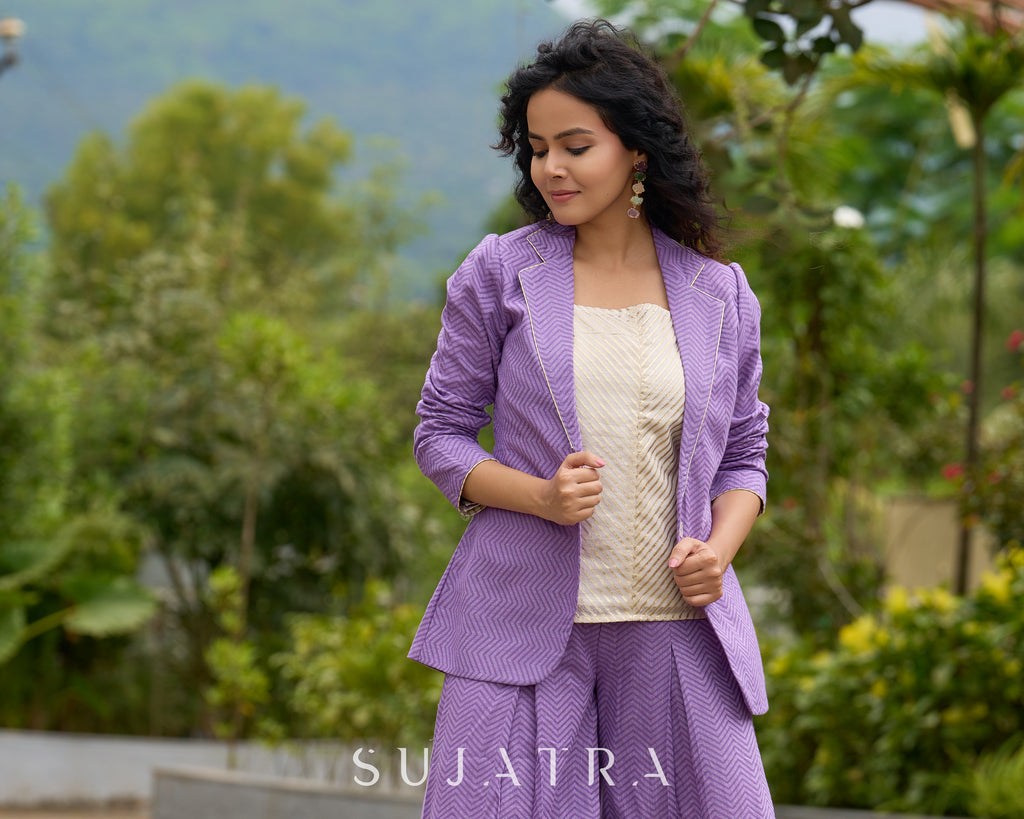 Lavender Jacquard Luxe Jacket – with Optional Co-ord Pants & Brocade Top