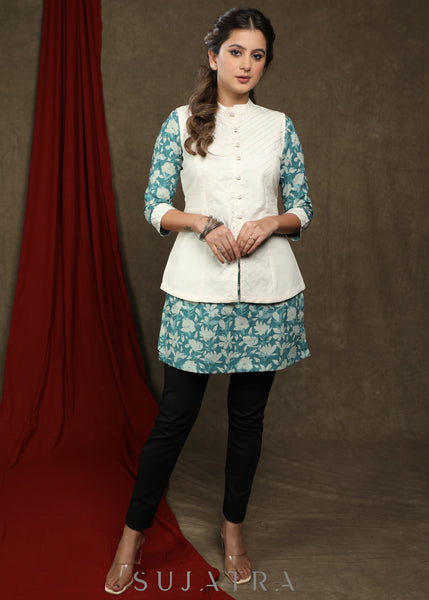Elegant printed cotton tunic - Off-white Nehru jacket Optional