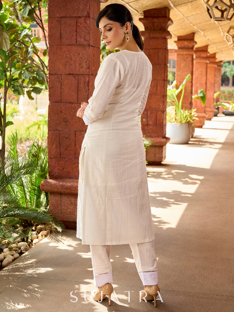 Stylish white cotton Hakoba combination kurta featuring intricate surface texture - pant optional
