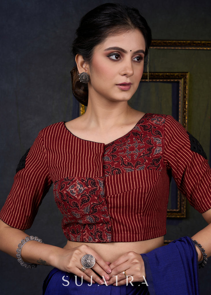 Maroon Ajrakh Combination Kutch Work Blouse