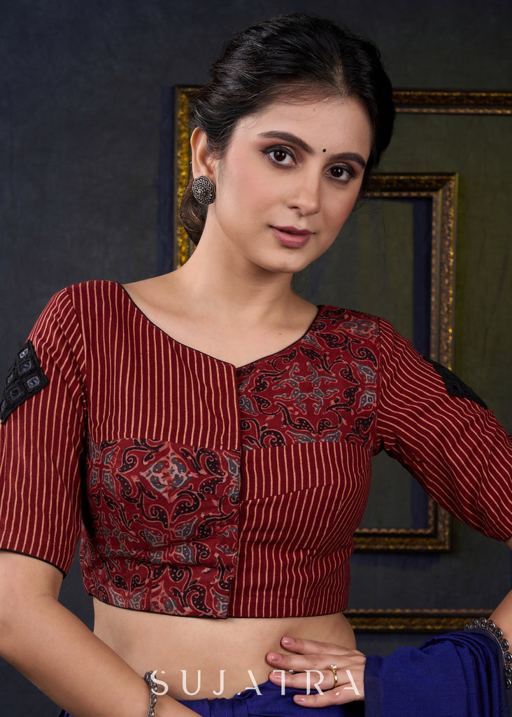 Maroon Ajrakh Combination Kutch Work Blouse