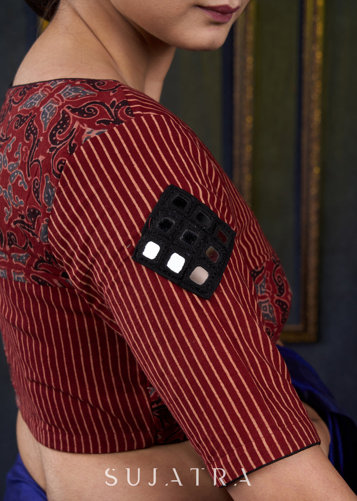 Maroon Ajrakh Combination Kutch Work Blouse