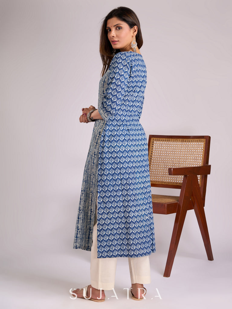 Indigo Kurta with Elegant Geometric & Floral Prints