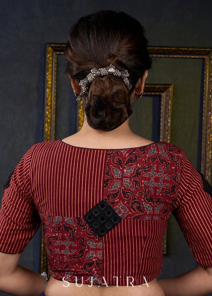 Maroon Ajrakh Combination Kutch Work Blouse