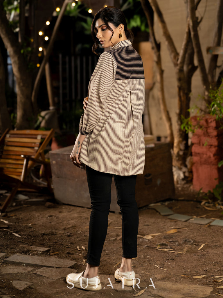 Classic Cream and Black Ajrakh Lines Shirt